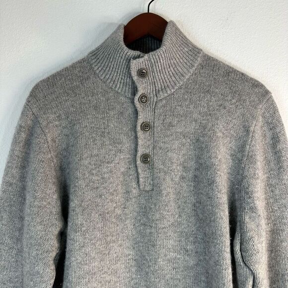 J.Crew Gray Mock Neck Popover Sweater Mens Large Lambswool Angora Cashmere Blend - Picture 4 of 10